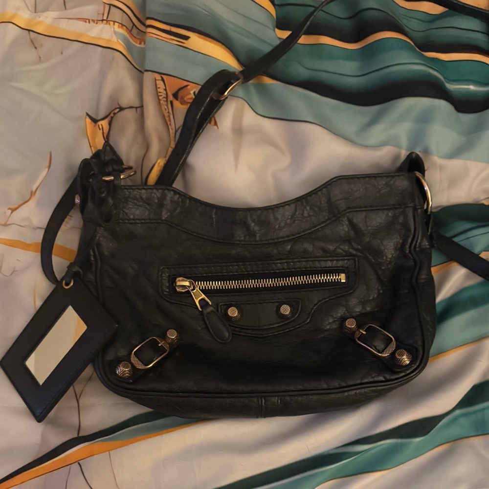 Balenciaga Black Leather hip bag with rose gold